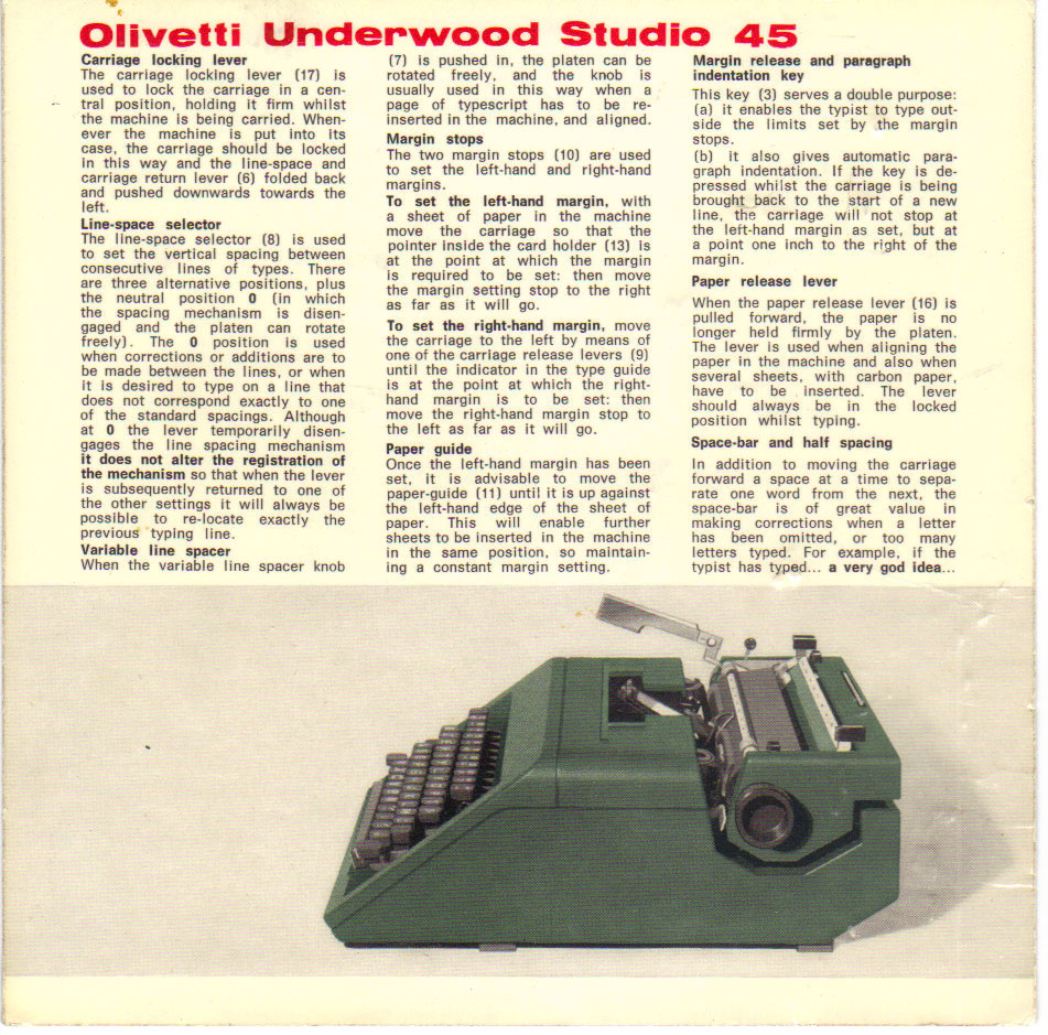 1968 Olivetti Studio 45 needs ribbon cover! – To Type, Shoot 
