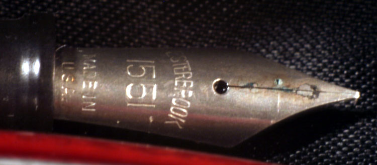 Fitted with a 1551 nib with some damage evident. tip seems not too badly worn, though.