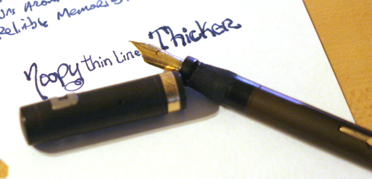 The 1920's Conklin Endura is a fantastically wet and smooth writer, on par or slightly better than my Estie. There's something wrong with the cap, I think the lower threads are stripped, so I had to put a little cloth tape on the barrel to provide enough grip for the cap to stay on. That's not too bad a flaw for a nearly 90-year old daily-use fountain pen.