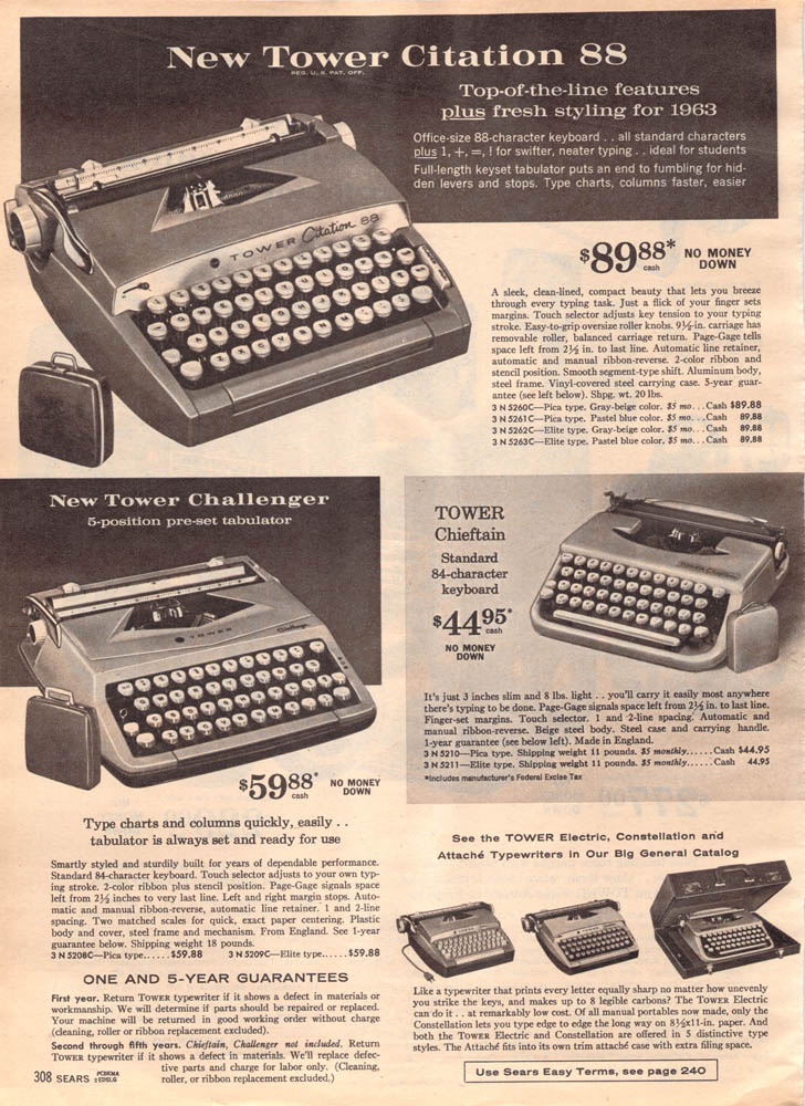 The Tower Saga Continues: Typewriters in Sears Catalogs – 1947 to 1966 ...