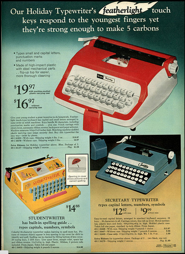 Toy Typewriters from Sears, JC Penny, Montgomery Wards, Aldens and ...