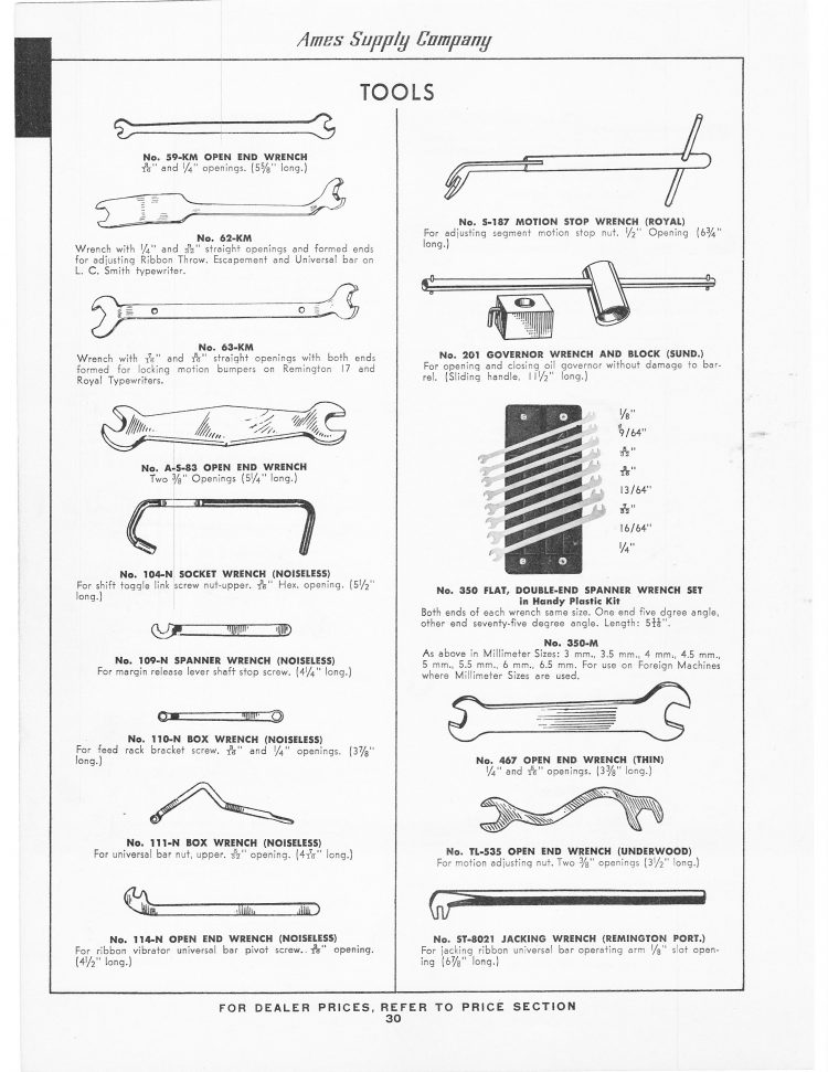 Typewriter Repair Tools Reference: 1960 Ames Catalog – To Type, Shoot ...